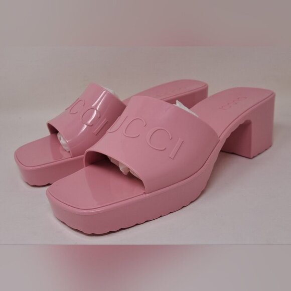 Gucci Women's Jelly Platform Sandals Slides Wild Rose Pink Rubber Size 36 / 6 US - Picture 2 of 16
